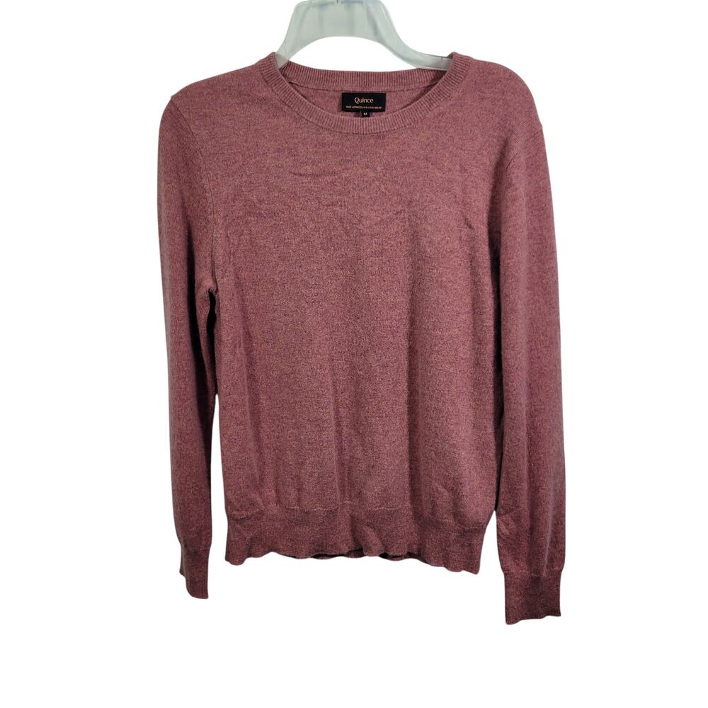 Quince Crewneck Heather Pink 100% Mongolian Cashmere Sweater Size M 93026-1426